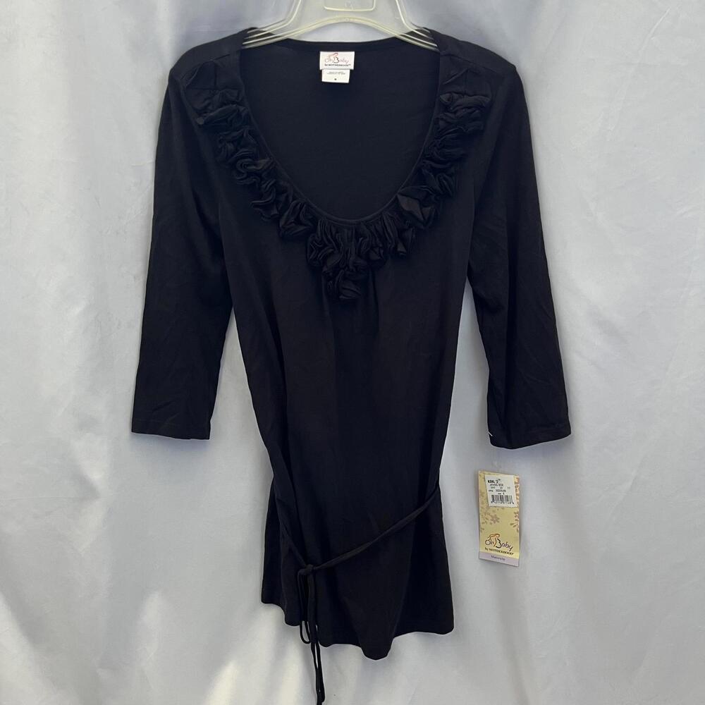 Oh Baby by Motherhood Black Tunic Top with Ruffled Neckline and Tie Waist Size S